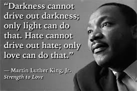 “Darkness cannot drive out darkness; only light can do that. Hate cannot drive out hate; only love can do that.” 